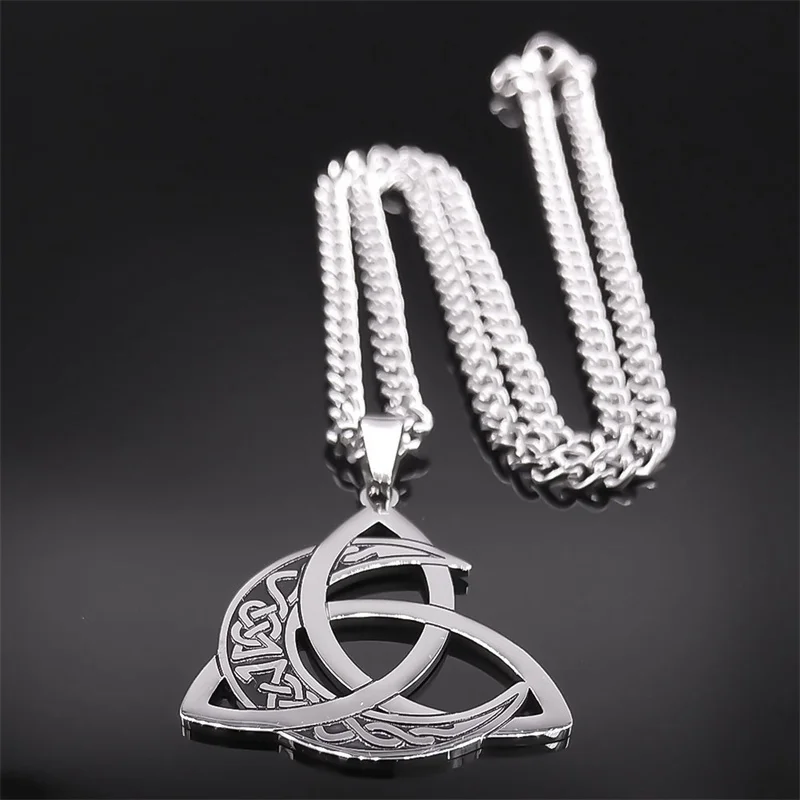 

Crescent Moon Witch’s Knot Pendant Necklace Stainless Steel Celtic Knots Trinity Necklaces Ancient Amulet Jewelry Gifts N3375S03