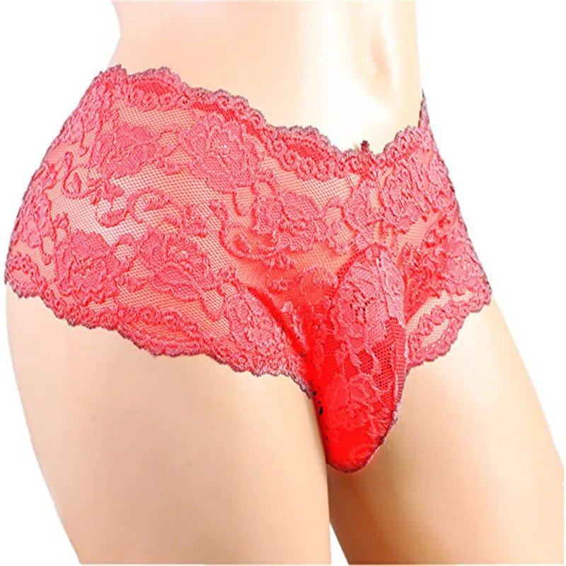 Sexy Lace Men's Panties Pseudo-Girl Nightclub Stage Performance Boxer Underwear Men Sissy Lingerie Enhancement Bag Bikini Briefs