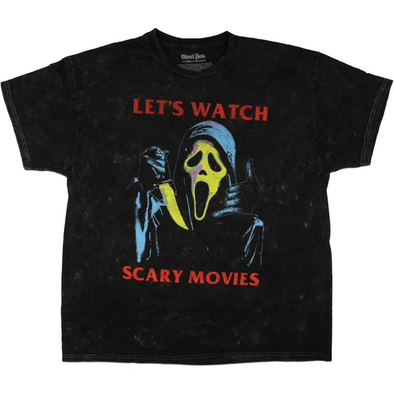 Мужская Черная выбеленная футболка с коротким рукавом и принтом на Хэллоуин