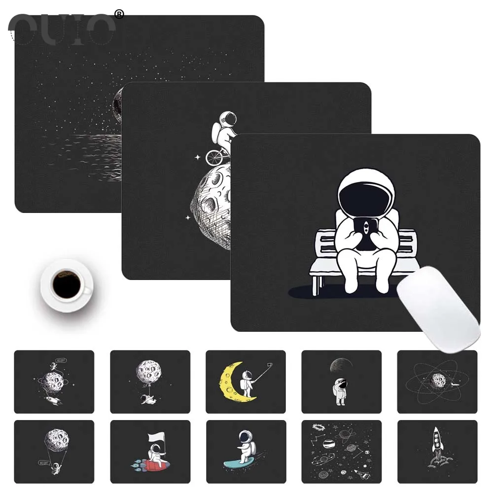 

OUIO Rubber Computer Mouse-pad Desk Mat Game Laptop Mouse Pad Cute Astronaut Printing Black Pattern Gaming Mouse Keyboard Mat