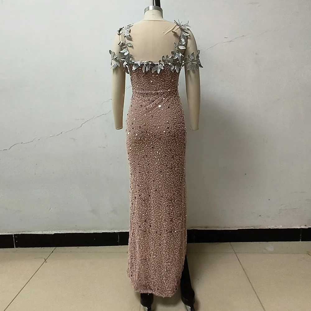 Женское платье макси с открытыми плечами DEIVE TEGER летнее облегающее блестками