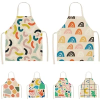 colorful geometric patterns cleaning art aprons home cooking kitchen apron cook wear cotton linen adult bibs apron for men