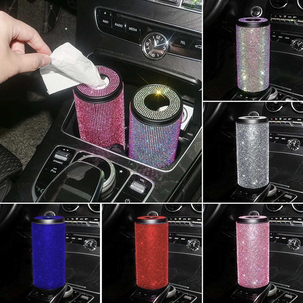 

Diamond Cylinder Tissue Holder for Car Tissue Box Paper Napkins Box Auto Decoration Bling Car Accessories Interior for Women