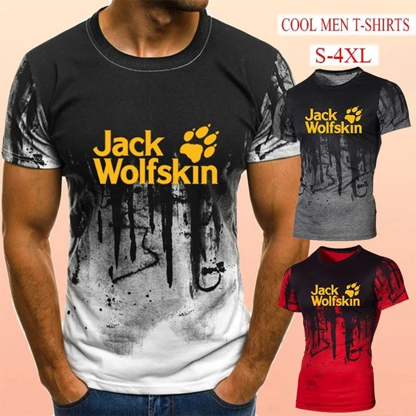 

Fashion Round Collar Men Tshirt Summer Cotton Short Sleeve T Shirt Jack Wolfskin Shirt Brand Clothing Tees Shirts Tops