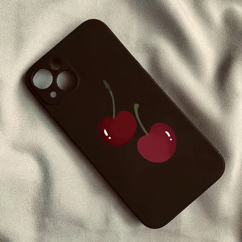Фото Чехол для телефона Cherry для iPhone 16 14 15 13 Pro Max 11 12 XR 7 8 Plus INS Korea, мягкий силиконовый чехол с милыми фруктами, черный, белый цвет, матовая сумка №3