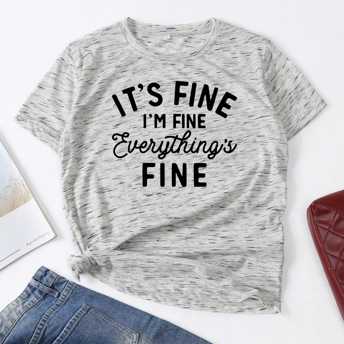 

It's Fine I'm Fine Everything's Fine Woman T-Shirt Short Sleeve T-Shirts Summer Tops for Women Cotton Graphic Tee Female Shirt
