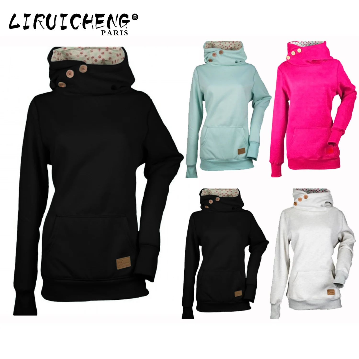 

2023 Women's Wear Fashion Clothing Solid Three Button Collar Long Sleeve Pocket Three Color 8 Size Sweatshirt