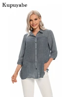 kupuyabe womens shirt button polyester stripe 34 sleeve lapel spring casual loose fashion top