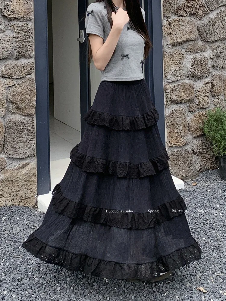 Юбка женская кружевная трапециевидная средней длины с завышенной талией