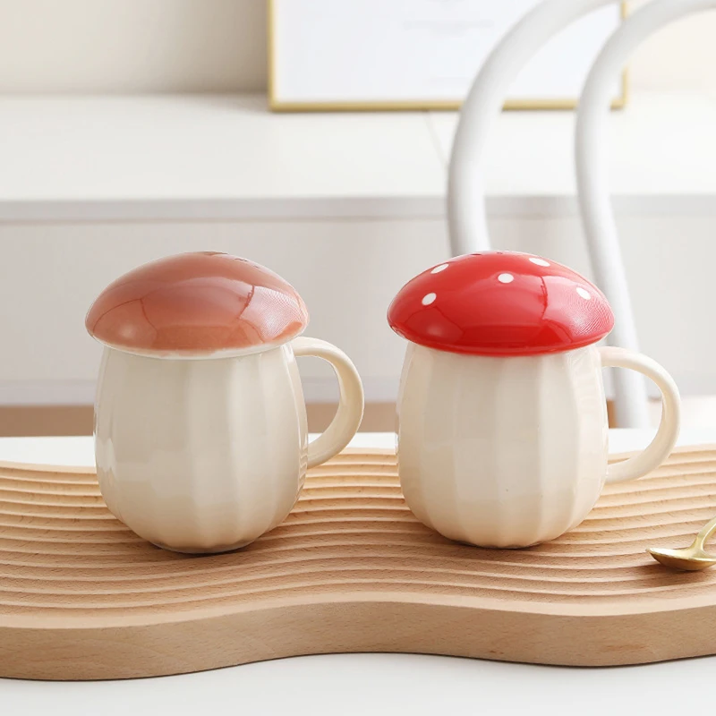 Cute Marioed Mushroom Cup With Lid Ceramics Coffee Mug Creat