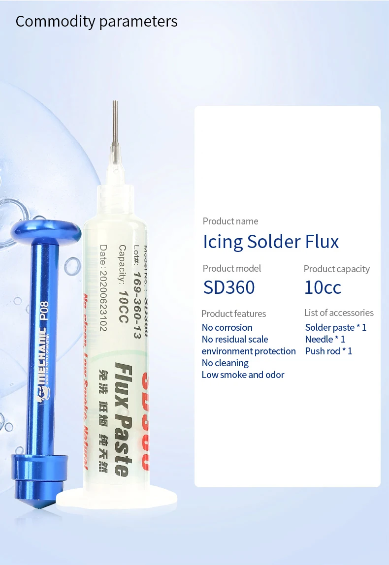 

【MECHANIC】 Флюсовая паяльная паста SD360, не требующая очистки, прозрачная сварочная паста, флюс с толкателем для печатных плат, SMD BGA, паяльные инструменты