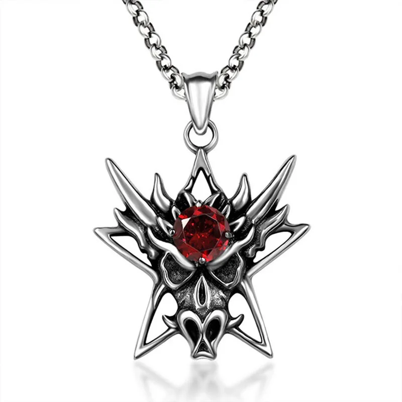 

Fashion New Domineering Fashion Red Gem Black Onyx Pendant Stainless Steel Necklace for Women Men Jewelry Gift