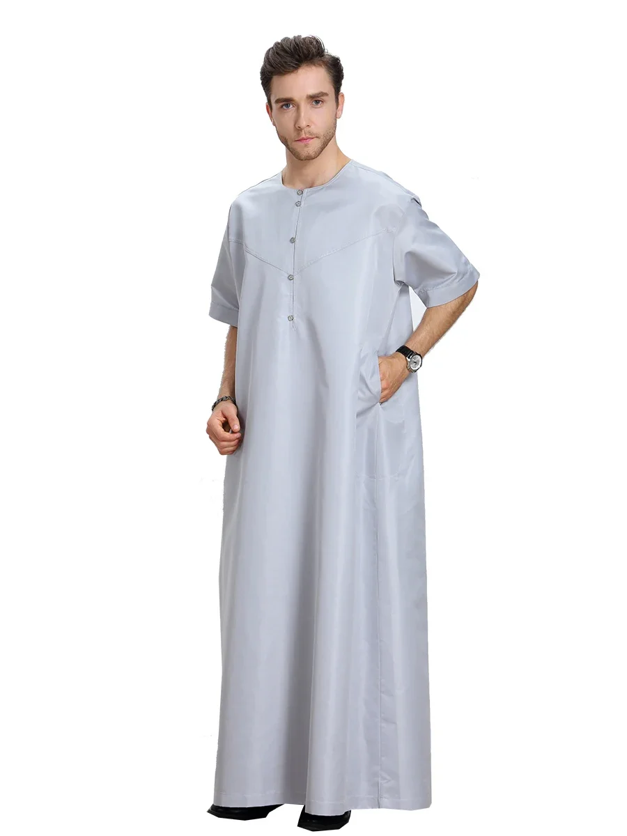 Летний мусульманский мужской халат с коротким рукавом Jubba Thobe Исламская одежда