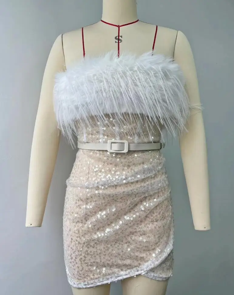 Новое модное сексуальное однотонное платье без рукавов с блестками на одно плечо