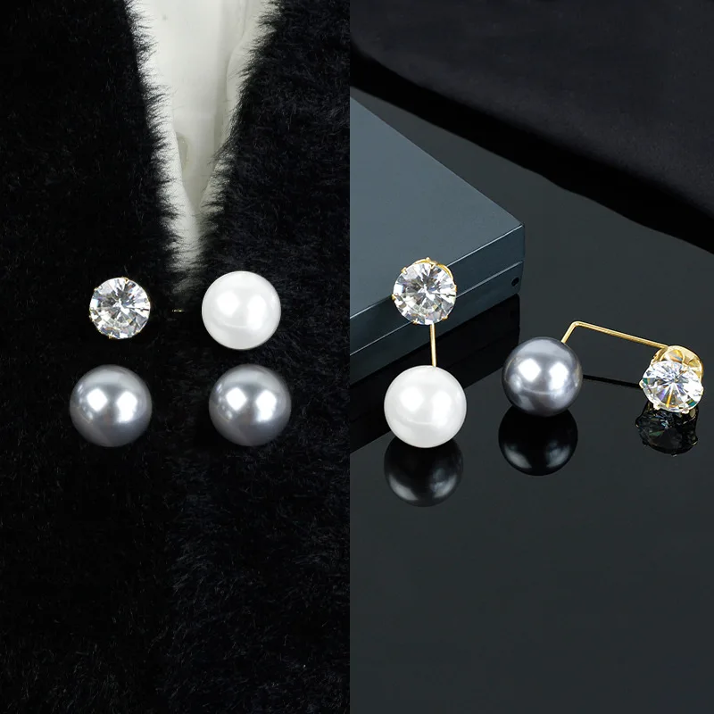 

Fashion Fixed Anti-light Round Brooch Pearl Crystal Rhinestone Shirt Cardigan Collar Pins Scarf Buckle Jewelry Women Accessories