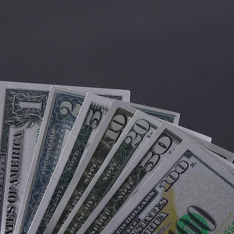 Банкноты памятные посеребренные 1 2 5 10 20 50 100 долларов 7 шт.