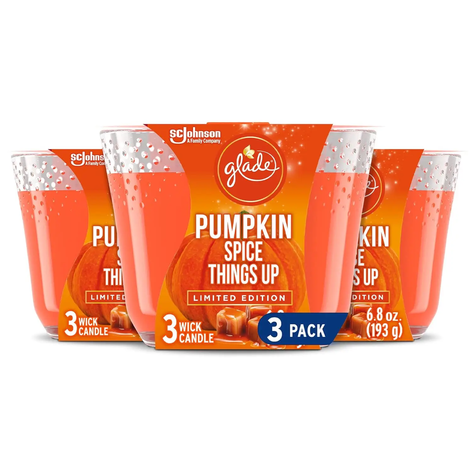 

Candle Pumpkin Spice Things Up, Fragrance Candle Infused with Essential Oils, Air Freshener Candle, 3-Wick Candle, 6.8oz, 3 Coun