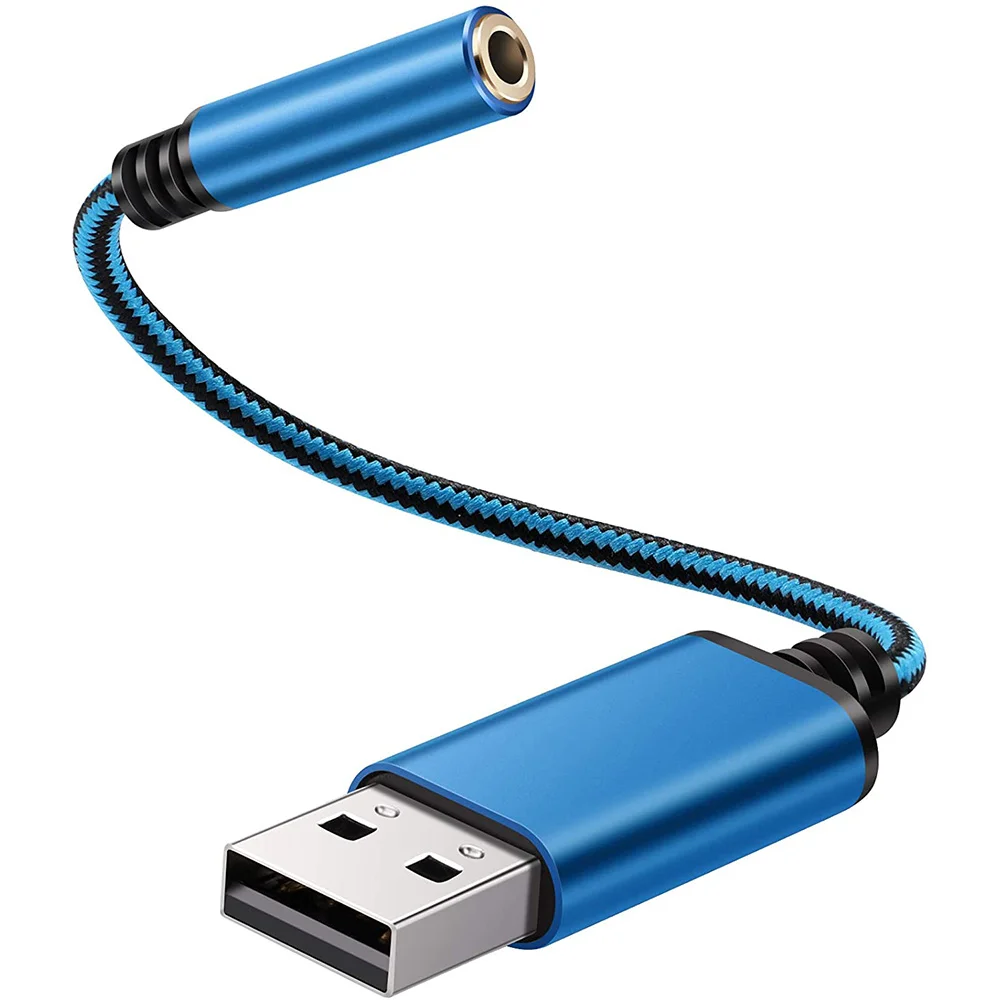 USB to 3.5mm Headphone Audio Adapter,External Stereo Sound Card for PC, Laptop,for ,for Etc (0.6 Feet,Blue)