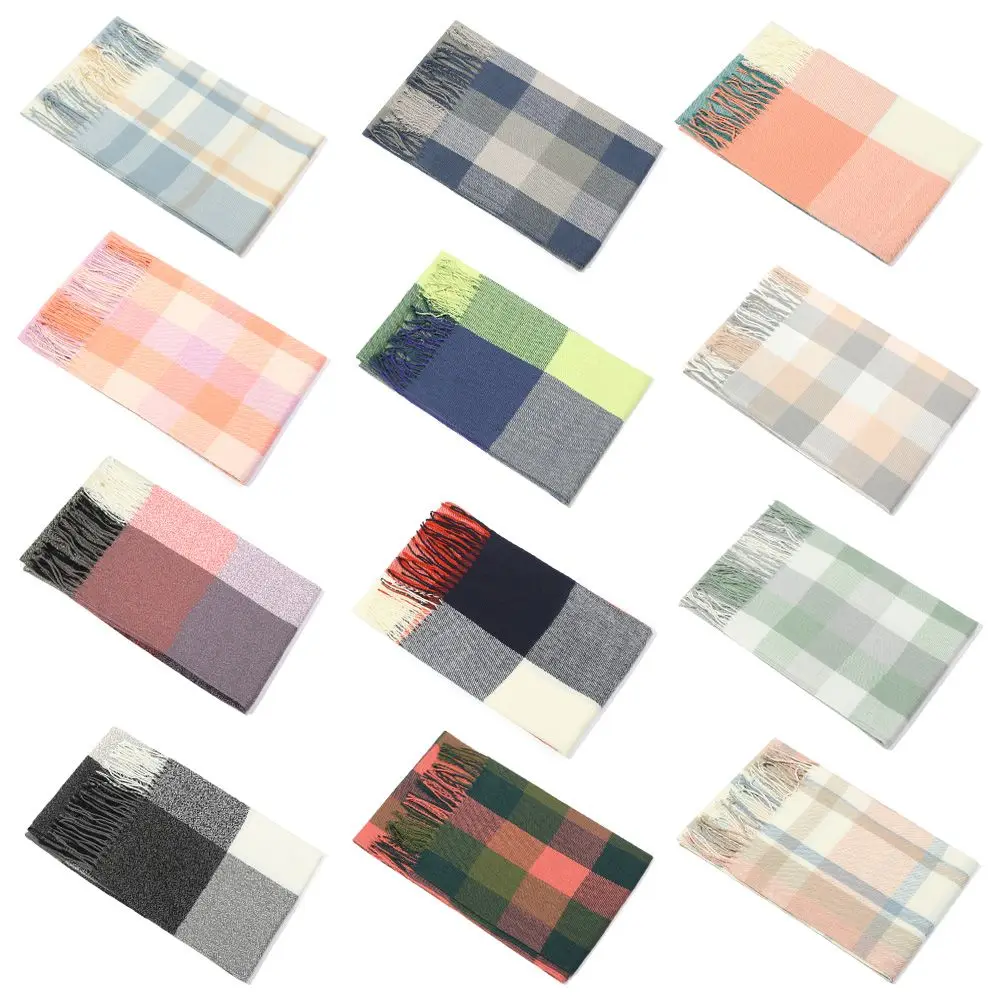 

Female Warm Autumn Winter Blanket Warm Tippet Knitted Plaid Scarves Cashmere Shawl Wrap Wide Lattices Scarf