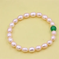 diy trendy lovely pink rice white waterfresh pearl brecelets elastic rope jewelry for women vintage elegant minimalistic charm