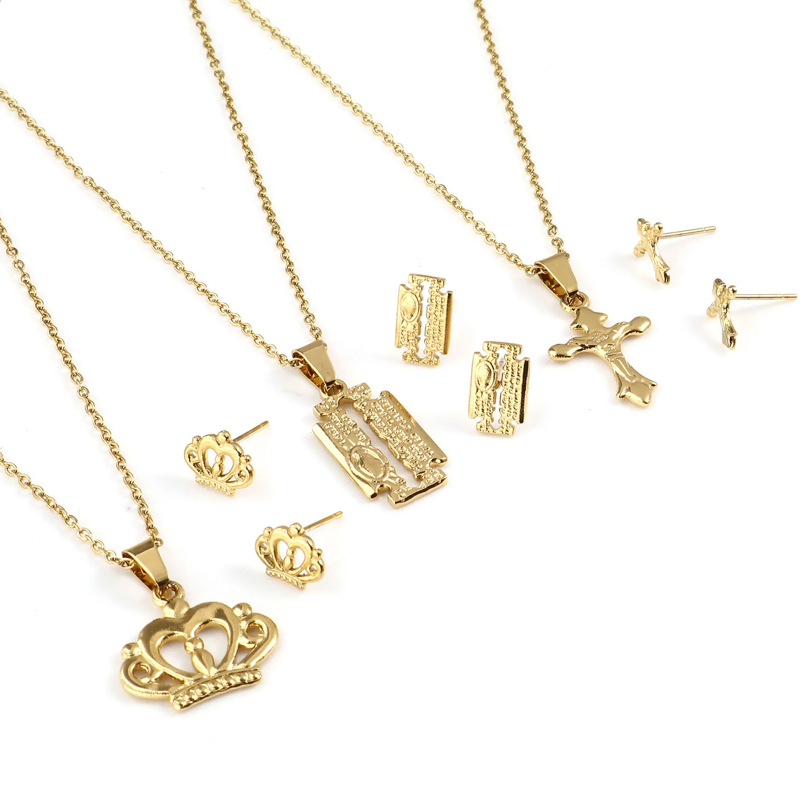 Комплект из колье и серёг-гвоздиков, из нержавеющей стали 201