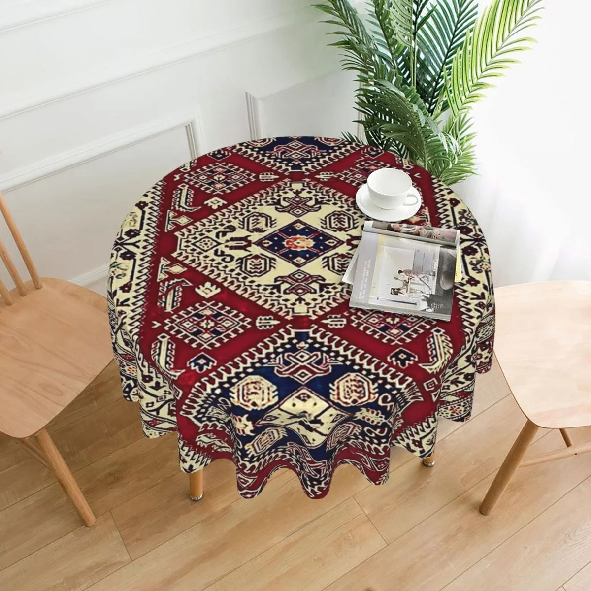 

Persian Folk Art Table Cloth Desk Cover Polyester Print Dustproof Round Picnic Blanket for Living Room Decor