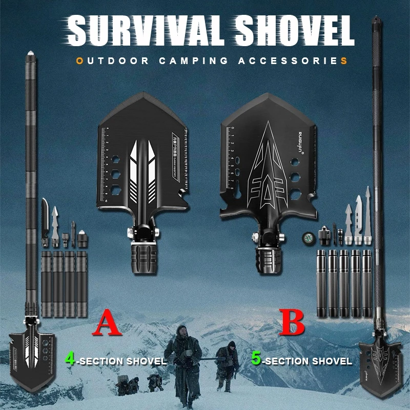 Outdoor Camping Shovel Set For Survival Folding Tactical Military Shovel Multifunctional Snow Car Shovel Garden Tools Set