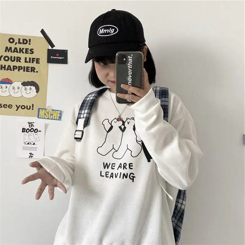 

New Long-sleeved O-Neck Fashion Casual Simple Sweatshirts Women Harajuku BF Cartoon Spring Autumn Ladies Streetwear Pullovers