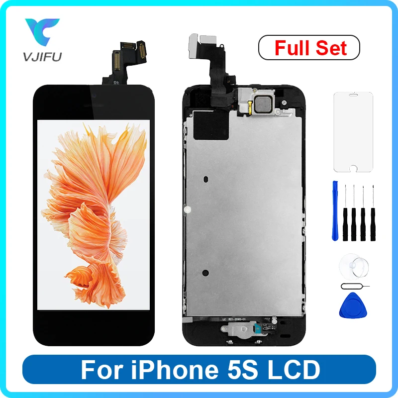 

LCD Complete Screen for iPhone 5S Display Touch Screen Digitizer Assembly Replacement + Home Button + Ear Speaker No Dead Pixel