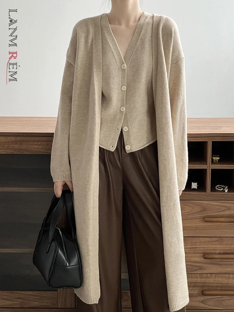 

Женский вязаный кардиган LANMREM, комплект из двух предметов, жилет без рукавов с V-образным вырезом, свободные пальто, осень 2023, новинка, 26D6386