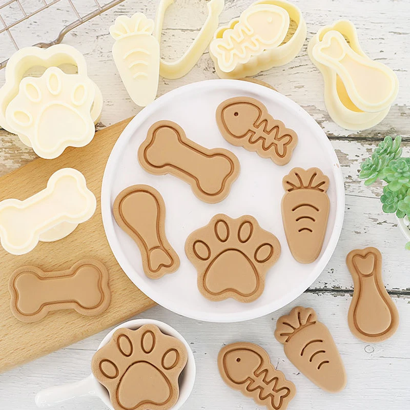 

Pet Biscuit Mold Cartoon Cat Paw Dog Bone Chicken Leg Small Fish Homemade Dog Snack DIY Baking Mold PLA Plastic Cookie Cutter