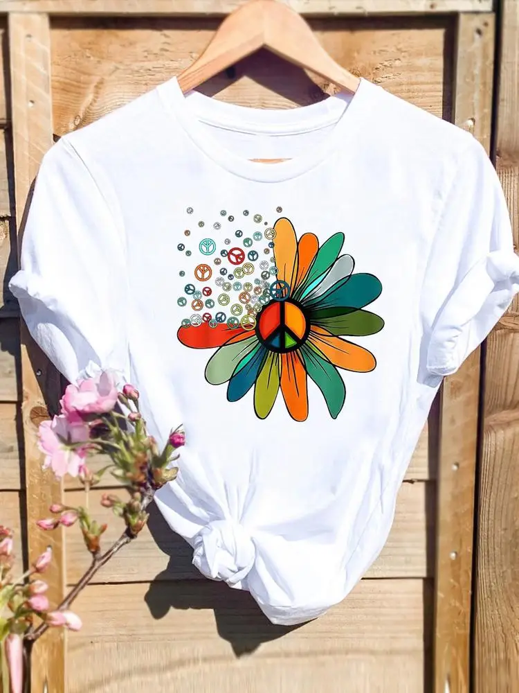 

T-shirts Tee Short Sleeve Peace Flower 90s Cartoon Shirt Female Graphic T Top Women Print Summer T-Shirt Fashion Clothing