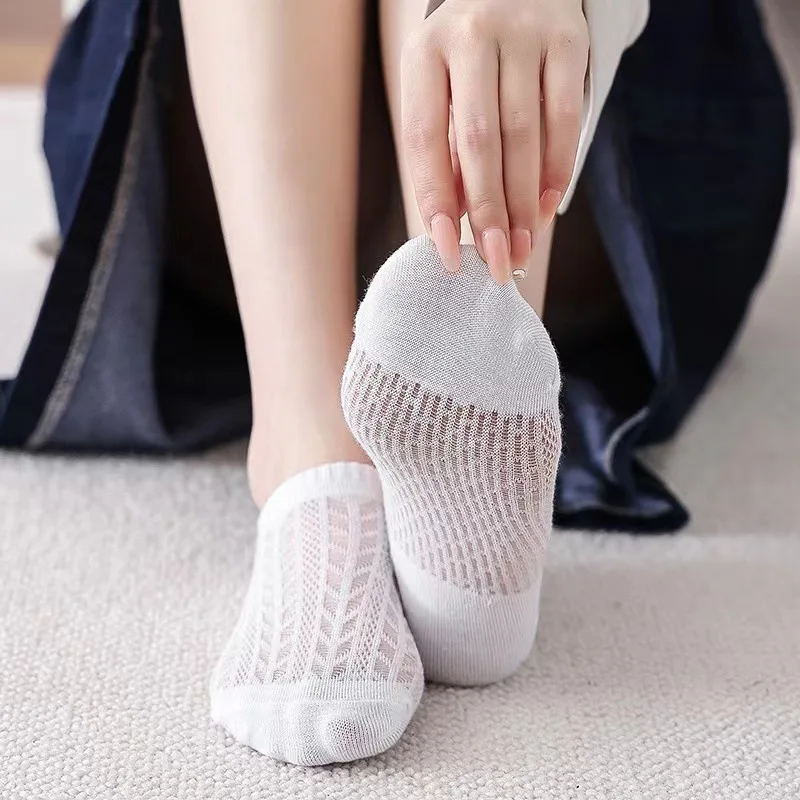 5 pair Women's summer air conditioning socks,mesh invisible socks,thin mesh red boat socks,anti slip and non falling heel