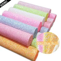 QIBU 50x120cm Chunky Glitter Fabric Roll Colorful Solid Color Big Synthetic Leather For Crafts DIY Hair Bow Bag Shoe Accessories