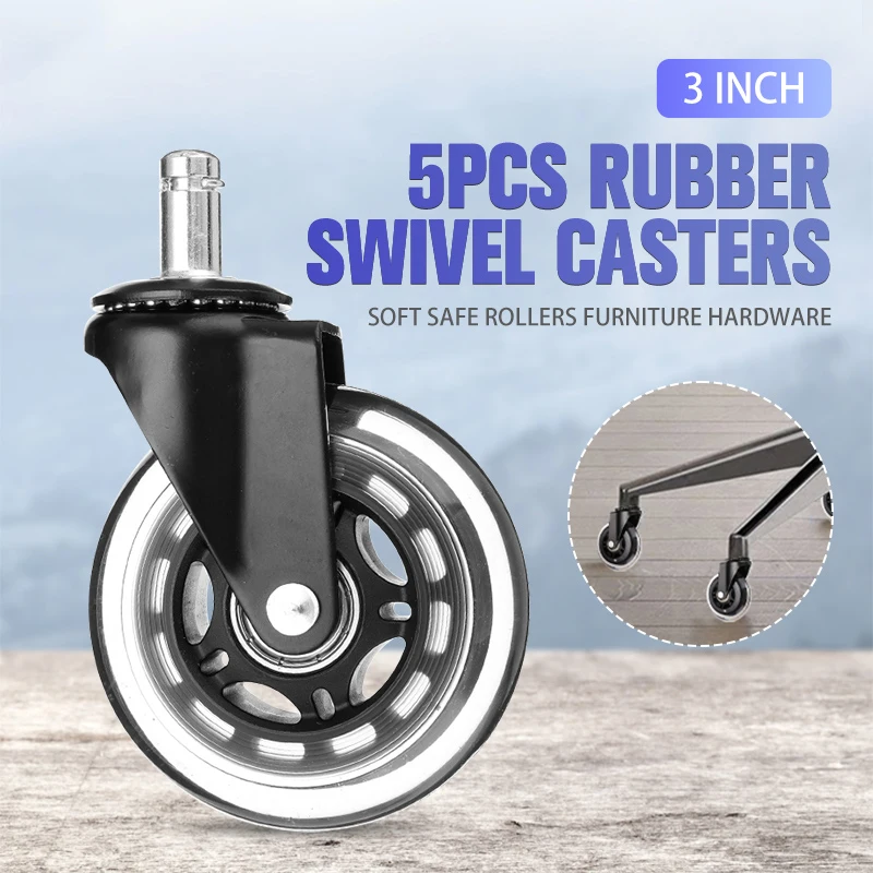 

5 шт. 3 дюйма 10 мм/11 мм Универсальные бесшумные колесики для офисных стульев, подходят для ламинированного пола, офисного стола, стула, мебель...
