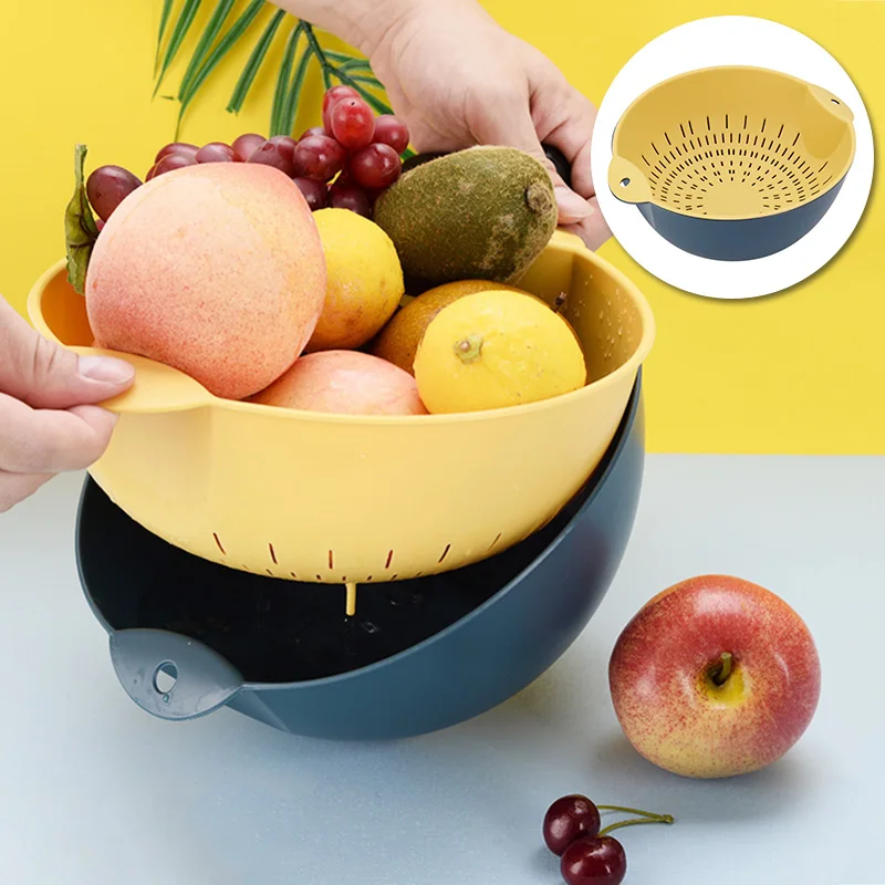 

1Pc Drain Basket Double-Deck Plastic Multi-Function Household Basket Drainer Filter Vegetable Washing Basket Kitchen Supplies