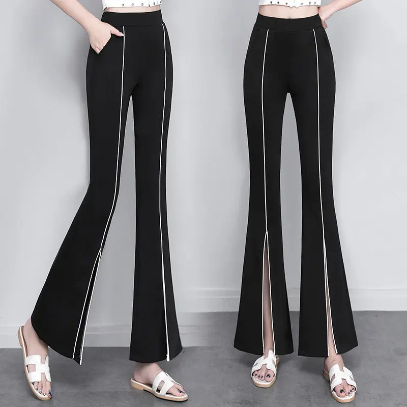 

Women 2022 Spring Summer New Fashion Flared Pants Female High Waist Bell Bottom Trousers Office Lady Slit Ankle Length Pants H10