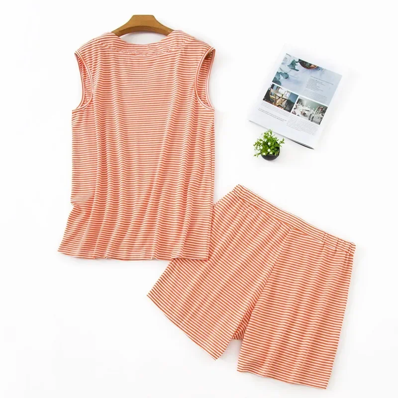 Хлопковый полосатый летний жилет больших размеров домашняя одежда женская для