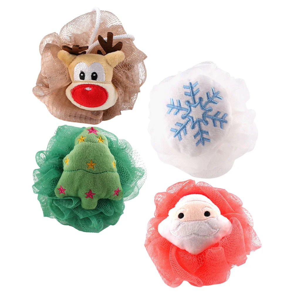 

Christmas Bath Loofah Santa Claus Xmas Tree Reindeer Mesh Pouf Ball Shower Sponge Body Scrubber Exfoliator Skin Exfoliating