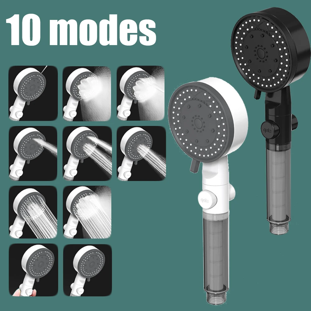 

10 Modes High Pressure Filter Shower Head One Key Stop Water Bathroom Handheld Showerhead Strong Current Shower with Hose Set