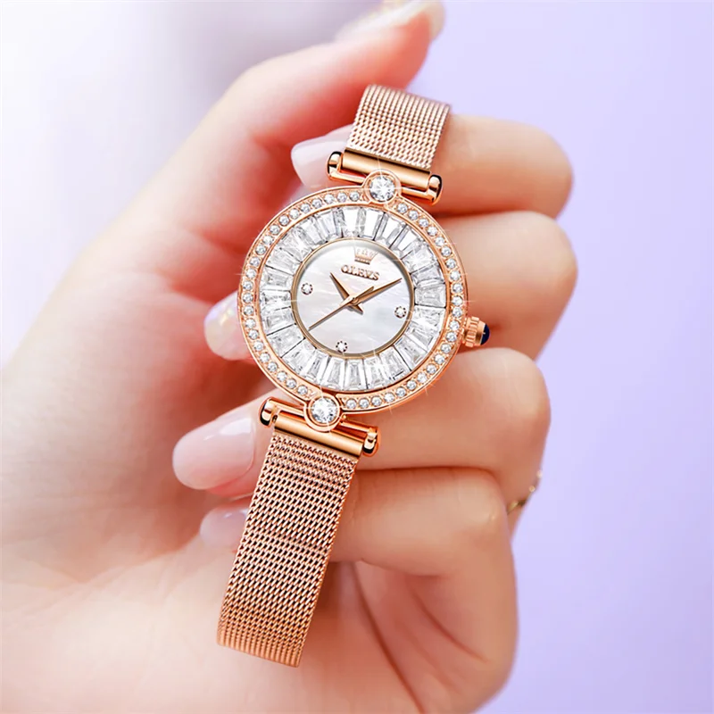 OLEVS модные кварцевые часы женские роскошные элегантные водостойкий сетчатый