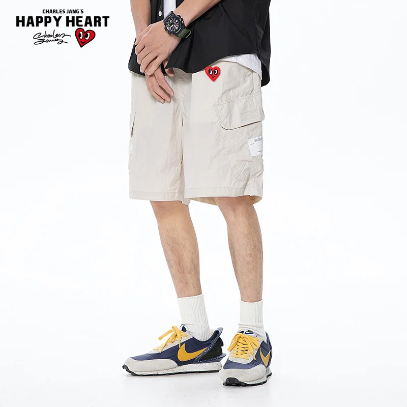 Charles Heart Men's Casual Summer Ice Silk Work Shorts Five-Quarter Length Loose Fit Fashionable Youth Straight Leg Pants |