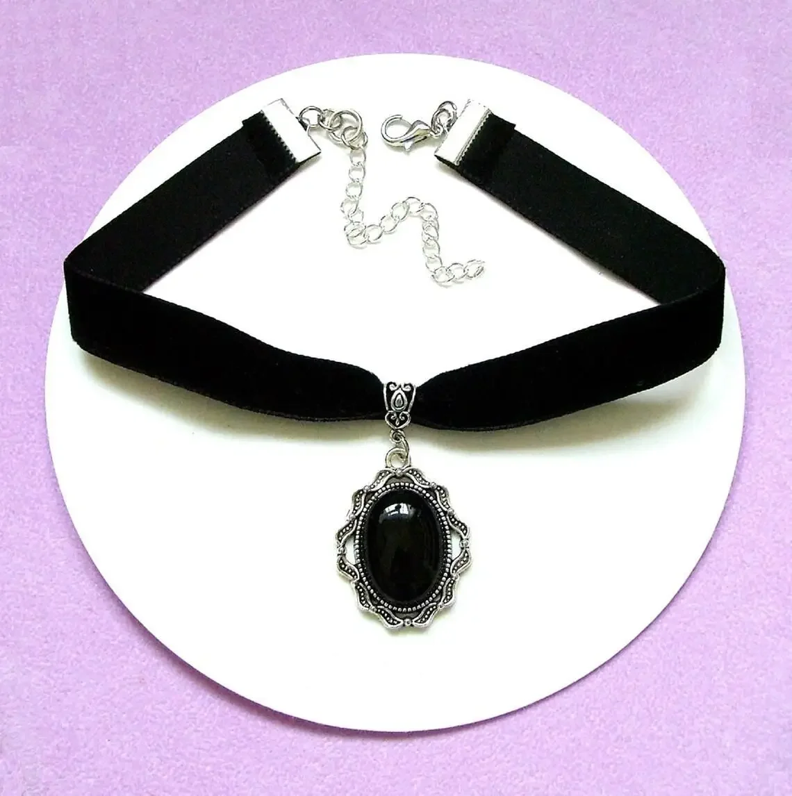 Готический черный и красный кабошон стеклянный кулон бархатное ожерелье