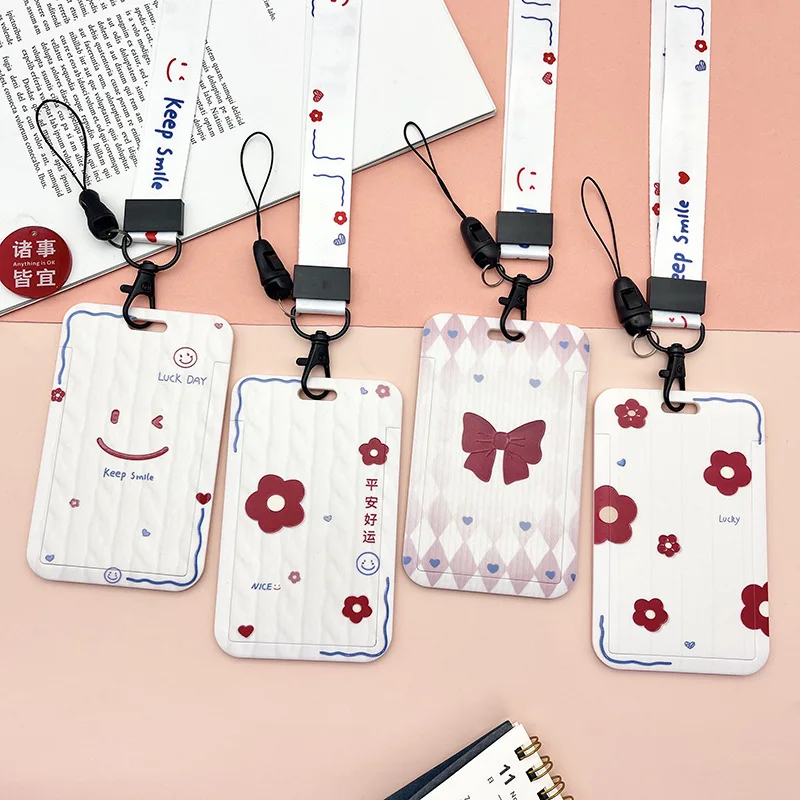 

1 Pcs Simple White Small Red Flower Card Cover Student ID Card Access Card Bus Card ABS Plastic Protection Card Holder