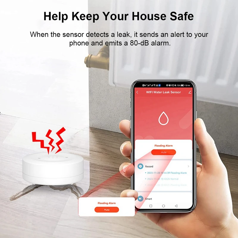 Tuya Wi-Fi датчик утечки воды детектор со звуковой сигнализацией 80 дБ IP55