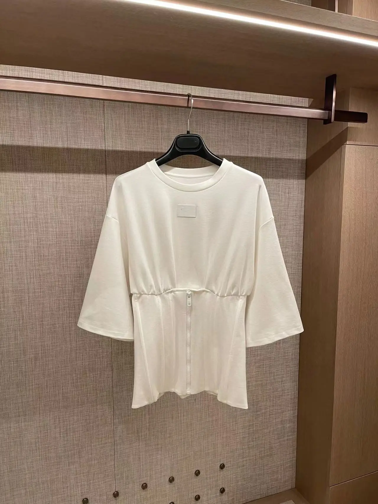 

Runway 2022 Women T-Shirts O-Neck 3/4 Sleeves Casual Spring Summer Fashion White Retro Cotton Tops