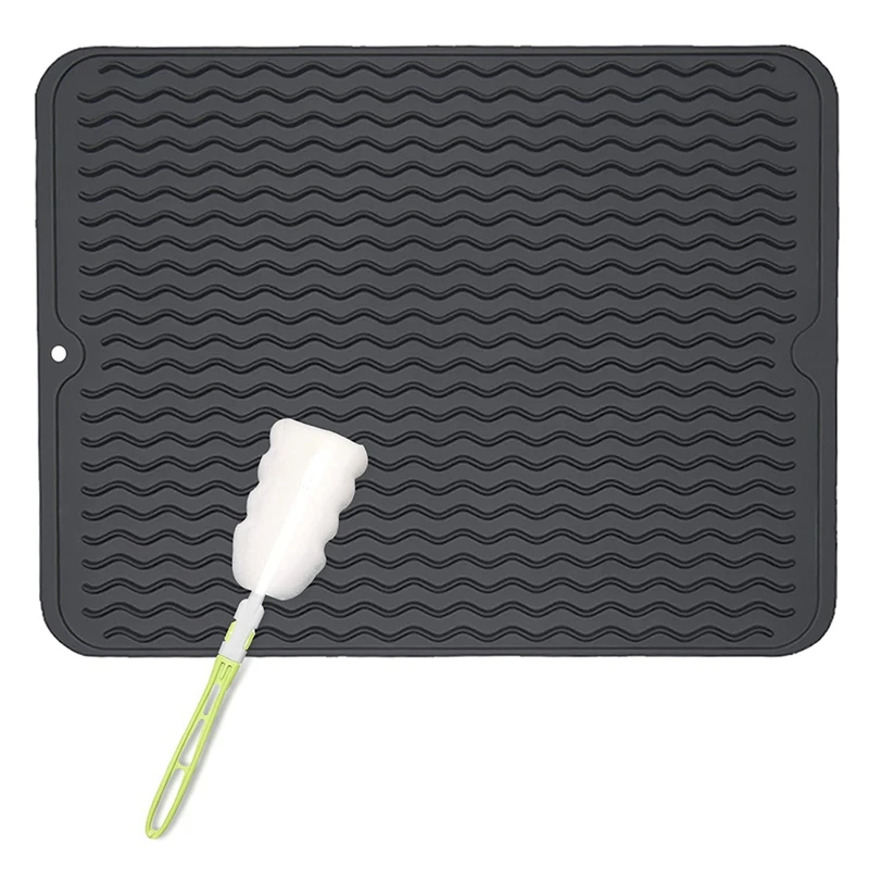 

Силиконовый коврик для сушки посуды, коврик для сушки посуды, термостойкий и нескользящий, легко моется, коврик для раковины с чистящей щетк...