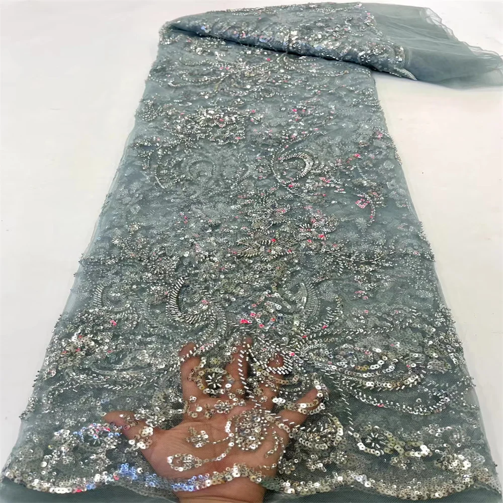 

SJ кружево 2022 Afriacn кружевная ткань французское кружево Нигерия бисер кружевной материал для свадебной вечеринки Dr Тюлевая кружевная ткань с блестками