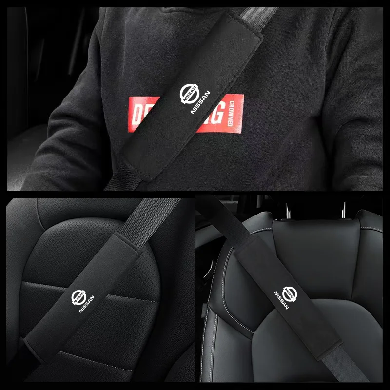 

1pcs Car Safety Belt Ornament Plush Leather Anti-Fur Seatbelt Shoulder Protector For Nissan Qashqai J10 X-Trail Juke Leaf Micra