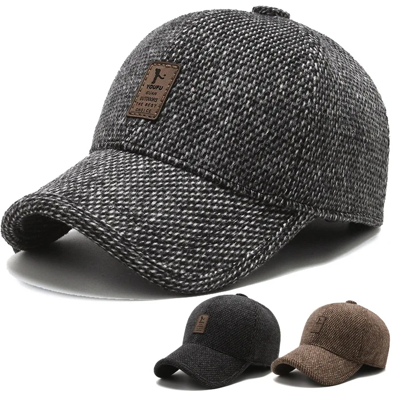 Middle and Old Women Leisure Warm Thickened Earflaps Woolen Cloth Peaked Cap baseball cap